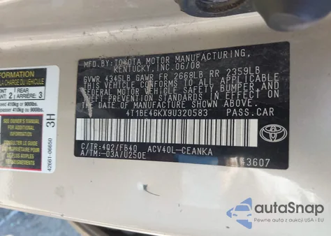 2009 Toyota Camry из США, поврежденный, VIN 4T1BE46KX9U320583